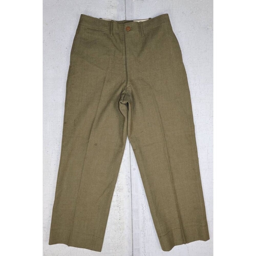 Vintage Military WW2 Trousers Wool Green Pants 33x31